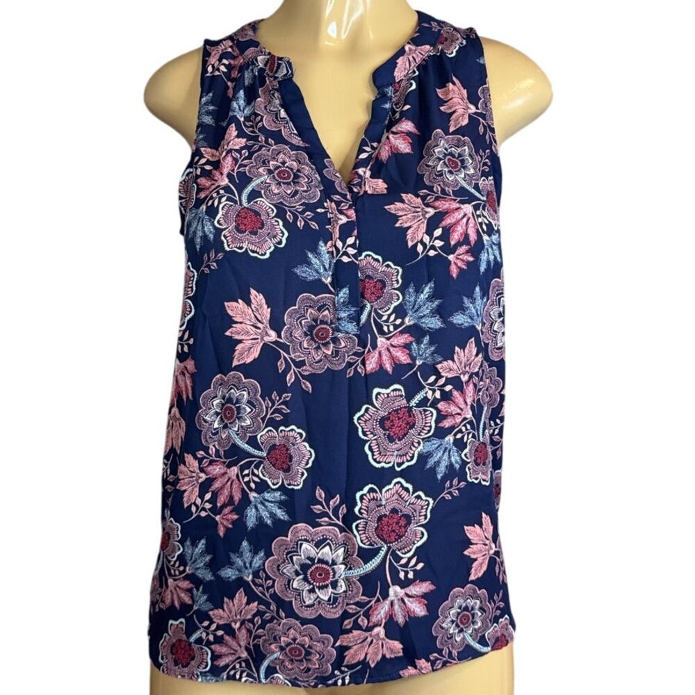 Alice Blue Stitch Fix Simona Henley Blouse Floral Tank Top Size Small